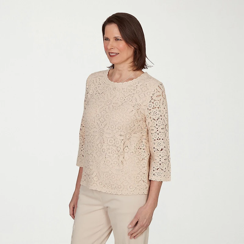 Alfred Dunner Camden Market Womens Crew Neck 3/4 Sleeve Lined Blouse