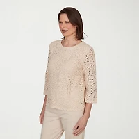 Alfred Dunner Camden Market Womens Crew Neck 3/4 Sleeve Lined Blouse