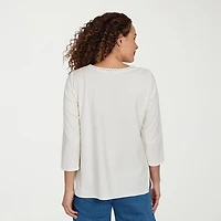 Alfred Dunner Camden Market Womens Crew Neck 3/4 Sleeve T-Shirt