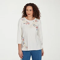 Alfred Dunner Camden Market Womens Crew Neck 3/4 Sleeve T-Shirt