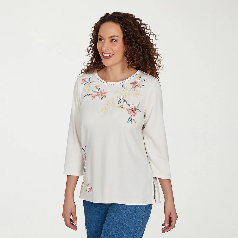Alfred Dunner Camden Market Womens Crew Neck 3/4 Sleeve T-Shirt