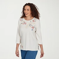 Alfred Dunner Camden Market Womens Crew Neck 3/4 Sleeve T-Shirt