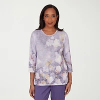 Alfred Dunner Grand Bazaar Womens Crew Neck 3/4 Sleeve T-Shirt