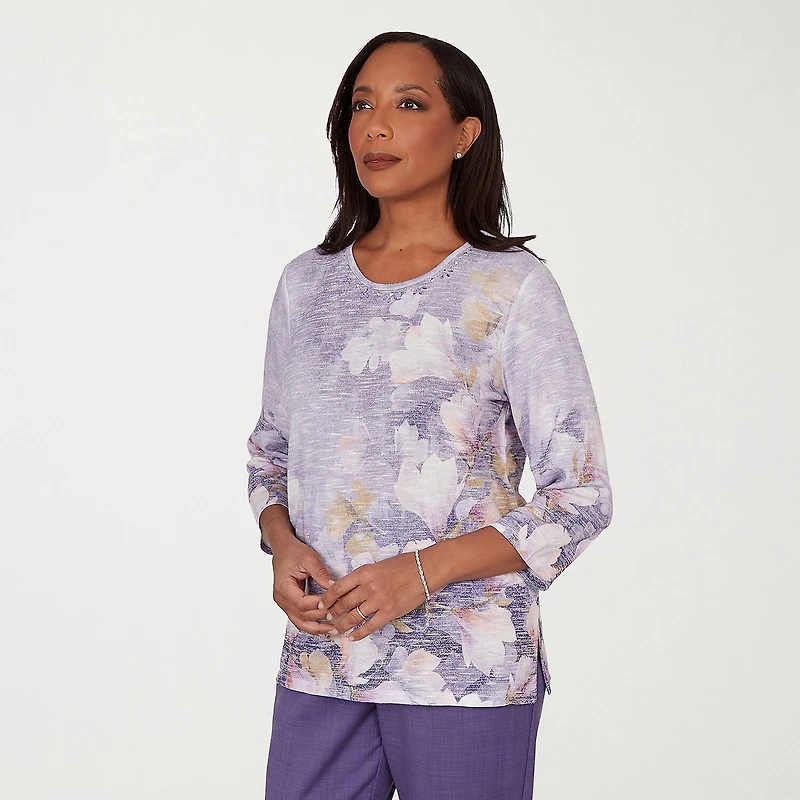 Alfred Dunner Grand Bazaar Womens Crew Neck 3/4 Sleeve T-Shirt