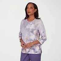 Alfred Dunner Grand Bazaar Womens Crew Neck 3/4 Sleeve T-Shirt