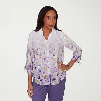 Alfred Dunner Grand Bazaar Womens 3/4 Sleeve Blouse