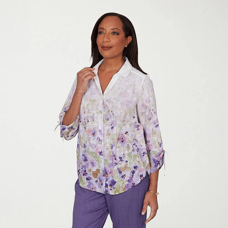 Alfred Dunner Grand Bazaar Womens 3/4 Sleeve Blouse