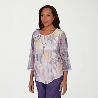 Alfred Dunner Grand Bazaar Womens Crew Neck 3/4 Sleeve T-Shirt
