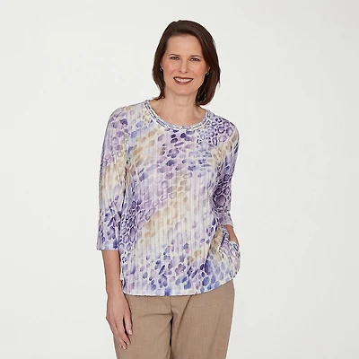 Alfred Dunner Grand Bazaar Womens Round Neck 3/4 Sleeve T-Shirt