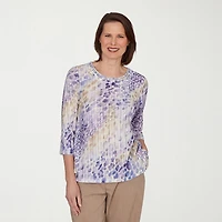 Alfred Dunner Grand Bazaar Womens Round Neck 3/4 Sleeve T-Shirt
