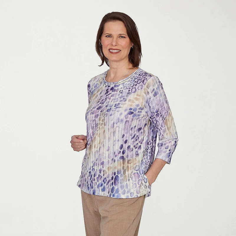 Alfred Dunner Grand Bazaar Womens Round Neck 3/4 Sleeve T-Shirt