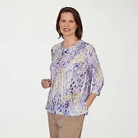 Alfred Dunner Grand Bazaar Womens Round Neck 3/4 Sleeve T-Shirt