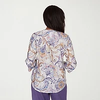 Alfred Dunner Grand Bazaar Womens Split Crew Neck 3/4 Sleeve T-Shirt
