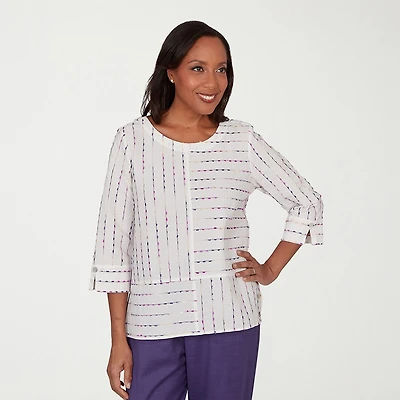 Alfred Dunner Grand Bazaar Womens Crew Neck 3/4 Sleeve Blouse