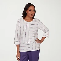 Alfred Dunner Grand Bazaar Womens Crew Neck 3/4 Sleeve Blouse