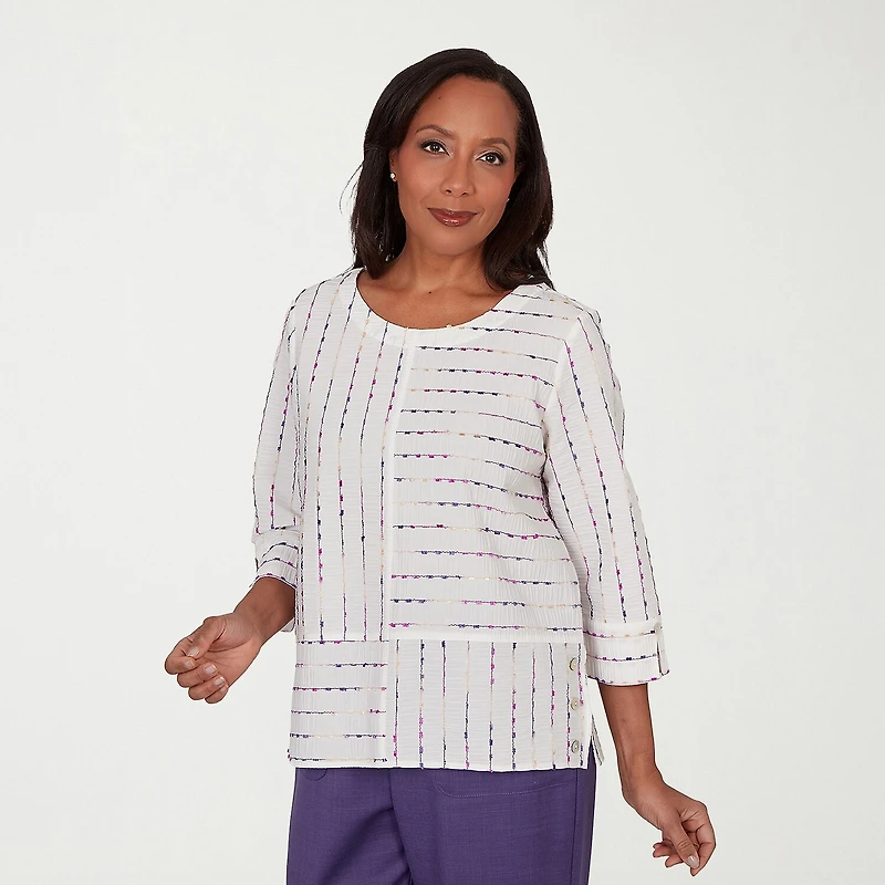 Alfred Dunner Grand Bazaar Womens Crew Neck 3/4 Sleeve Blouse