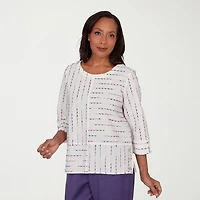 Alfred Dunner Grand Bazaar Womens Crew Neck 3/4 Sleeve Blouse