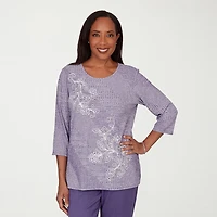 Alfred Dunner Grand Bazaar Womens Crew Neck 3/4 Sleeve T-Shirt