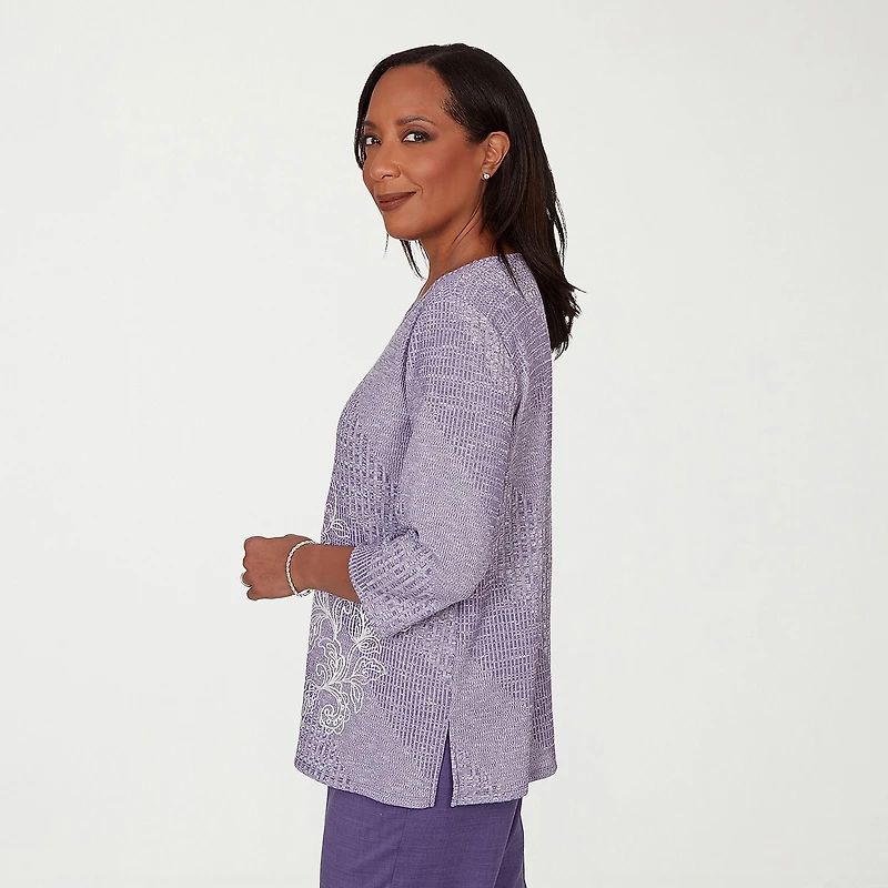 Alfred Dunner Grand Bazaar Womens Crew Neck 3/4 Sleeve T-Shirt