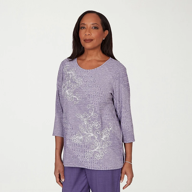 Alfred Dunner Grand Bazaar Womens Crew Neck 3/4 Sleeve T-Shirt