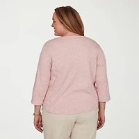 Alfred Dunner Camden Market Womens Crew Neck 3/4 Sleeve T-Shirt