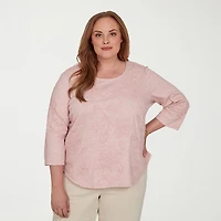 Alfred Dunner Camden Market Womens Crew Neck 3/4 Sleeve T-Shirt