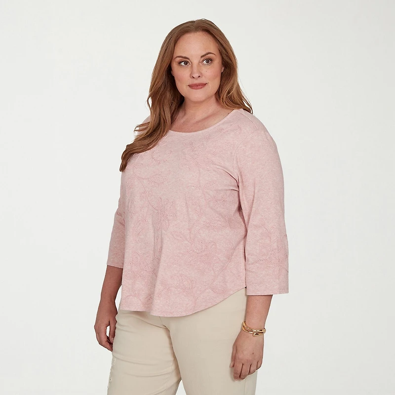 Alfred Dunner Camden Market Womens Crew Neck 3/4 Sleeve T-Shirt