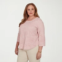 Alfred Dunner Camden Market Womens Crew Neck 3/4 Sleeve T-Shirt