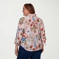 Alfred Dunner Camden Market Womens 3/4 Sleeve Regular Fit Button-Down Shirt
