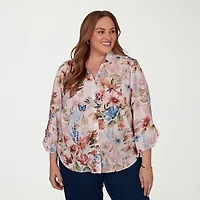 Alfred Dunner Camden Market Womens 3/4 Sleeve Regular Fit Button-Down Shirt