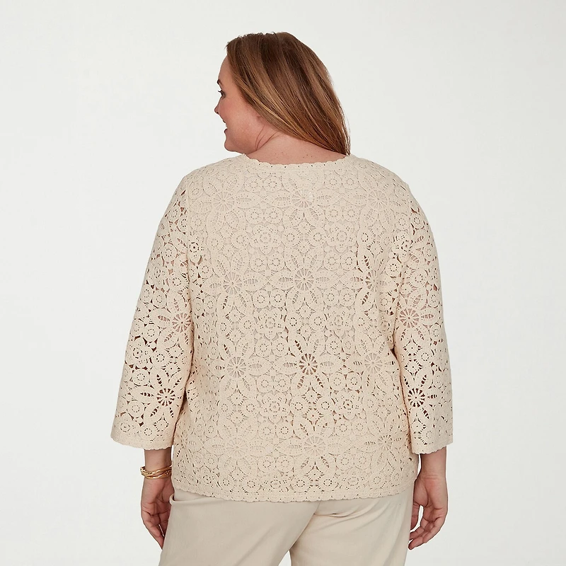 Alfred Dunner Camden Market Womens Crew Neck 3/4 Sleeve Lined Blouse