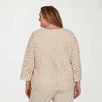 Alfred Dunner Camden Market Womens Crew Neck 3/4 Sleeve Lined Blouse