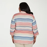 Alfred Dunner Camden Market Womens Cuffed 3/4 Sleeve Regular Fit Button-Down Shirt