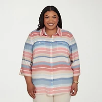 Alfred Dunner Camden Market Womens Cuffed 3/4 Sleeve Regular Fit Button-Down Shirt
