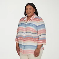 Alfred Dunner Camden Market Womens Cuffed 3/4 Sleeve Regular Fit Button-Down Shirt