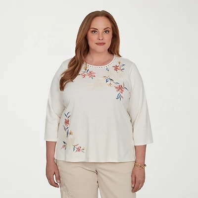 Alfred Dunner Camden Market Womens Crew Neck 3/4 Sleeve T-Shirt
