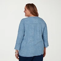 Alfred Dunner Camden Market Womens Split Crew Neck 3/4 Sleeve Blouse