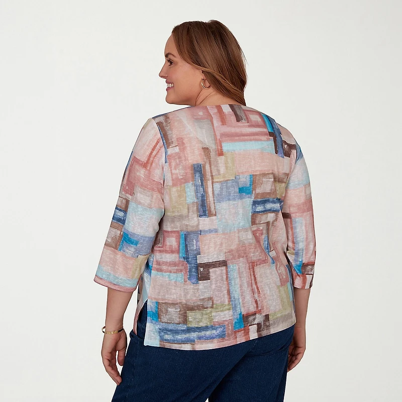 Alfred Dunner Camden Market Womens Crew Neck 3/4 Sleeve T-Shirt
