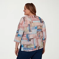 Alfred Dunner Camden Market Womens Crew Neck 3/4 Sleeve T-Shirt