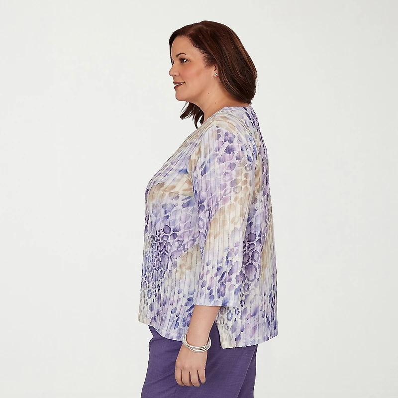 Alfred Dunner Grand Bazaar Womens Plus Crew Neck 3/4 Sleeve T-Shirt