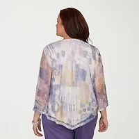 Alfred Dunner Grand Bazaar Womens Plus Crew Neck 3/4 Sleeve T-Shirt