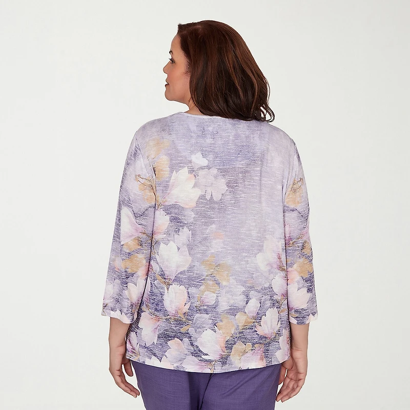 Alfred Dunner Grand Bazaar Womens Plus Crew Neck 3/4 Sleeve T-Shirt