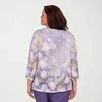 Alfred Dunner Grand Bazaar Womens Plus Crew Neck 3/4 Sleeve T-Shirt