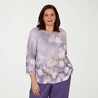 Alfred Dunner Grand Bazaar Womens Plus Crew Neck 3/4 Sleeve T-Shirt