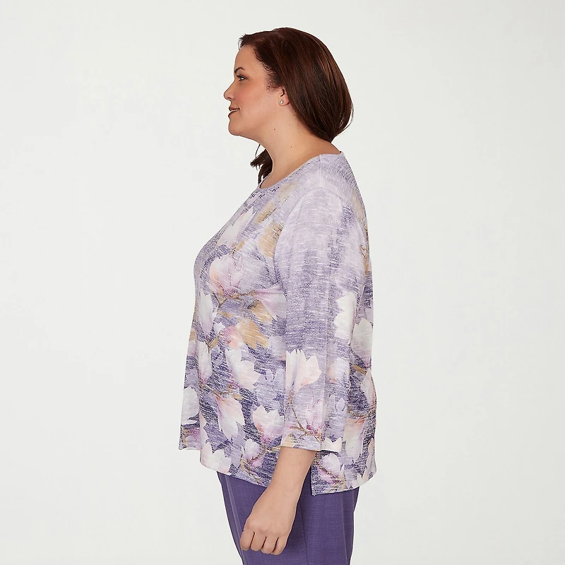 Alfred Dunner Grand Bazaar Womens Plus Crew Neck 3/4 Sleeve T-Shirt