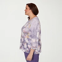 Alfred Dunner Grand Bazaar Womens Plus Crew Neck 3/4 Sleeve T-Shirt