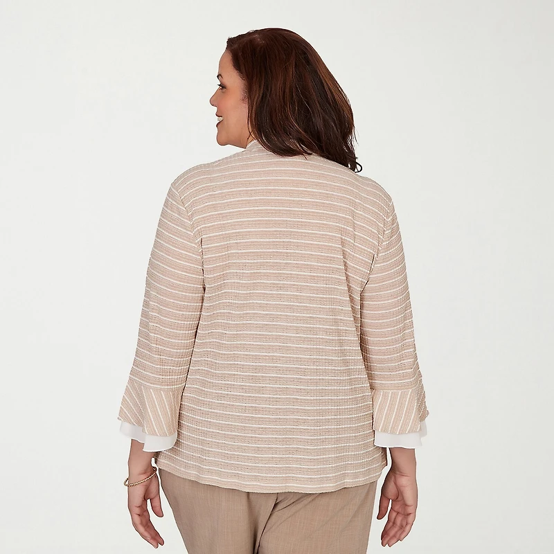 Alfred Dunner Grand Bazaar Womens Plus Round Neck 3/4 Sleeve Layered Top