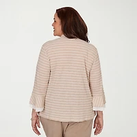 Alfred Dunner Grand Bazaar Womens Plus Round Neck 3/4 Sleeve Layered Top