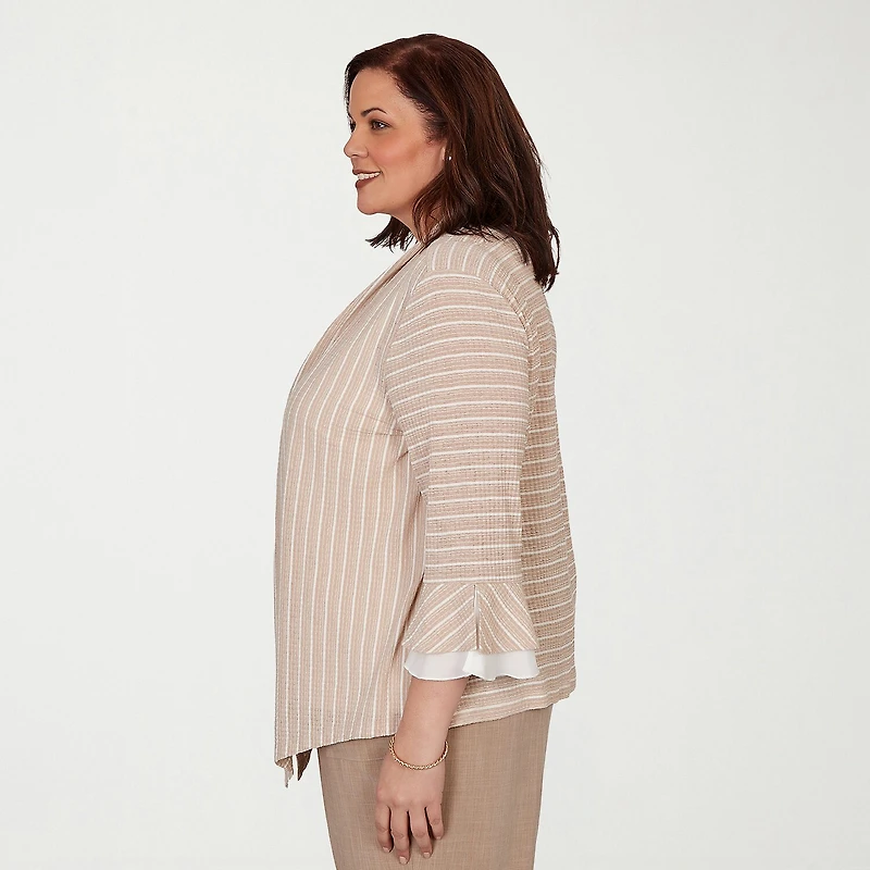 Alfred Dunner Grand Bazaar Womens Plus Round Neck 3/4 Sleeve Layered Top