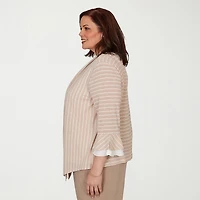 Alfred Dunner Grand Bazaar Womens Plus Round Neck 3/4 Sleeve Layered Top